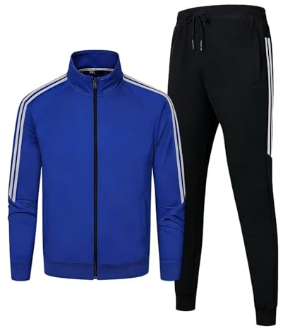Clufar Trainingsanzug Herren mit Reißverschluss Blau Jogginganzug Herren Sportanzug Polyester Tracksuit Teenager Sportswear Atmungsaktiv Männer Freizeitanzug Fussball Fitness Gym,L Blue