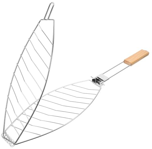 TOBBOMEY Panier à Griller Poisson INOX Portable Résistant et Acier pour Barbecue Extérieur Camping Rack Grill pour Steak Légumes et Fruits de Mer