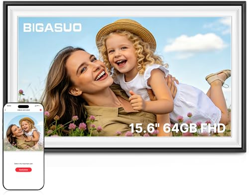 64GB 15.6 Frameo Digital Photo Frame WiFi Black White - 1920 * 1080P FHD IPS Touch Screen Large Electronic Picture Frames, Auto Rotate, Wall Mountable, Sharing Photos and Videos