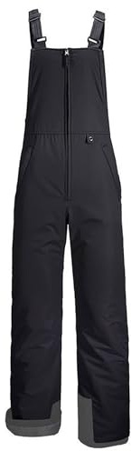 Generisch Pantalon de ski coupe-vent pour garçons et filles, isolé pour l'extérieur, cargo, snowboard, salopette avec genoux renforcés, taille réglable et grandes tailles disponibles, Noir , 10-12 ans