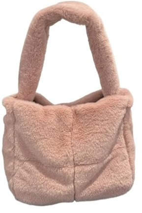ZUGLQYSX fluffig tygväska mjuk plysch vardaglig handväska dam lätt stor kapacitet trendig för säsongen hink väska, Rosa, En storlek