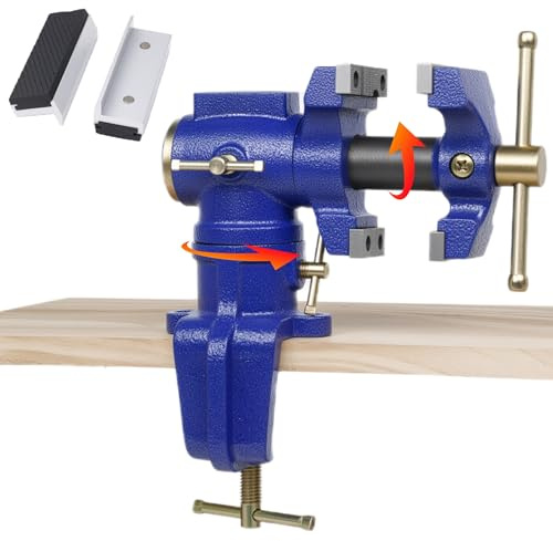Dual Jaws Table Vise 2.5 & 1.5, Bench Vise Universal Rotate 360° Work Clamp-On Vise With Soft Jaw, Table Vice clamp for Woodworking, Drilling, Sawing, Metal Working