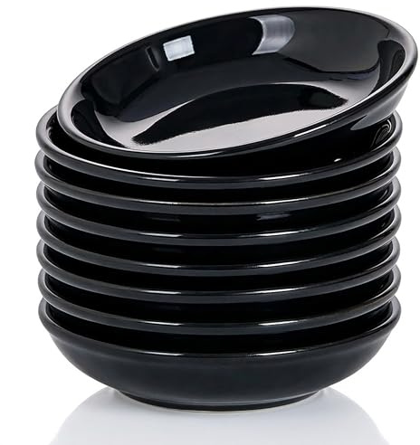 keramwerk 8 Pack Dip Bowls, 3 OZ Ceramic Soy Sauce Dish, Black Dipping Sauce Bowls Small Dishes Serving for Tomato Sauce, Soy, BBQ Party Supplies