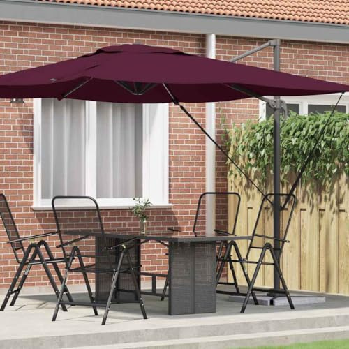 Roma Parasol déporté rectangulaire - Rouge - 286 x 284 x 265 cm - En aluminium et polyester - Inclinable à 360 ° - Pour jardin, terrasse, protection solaire idéale - Extérieur