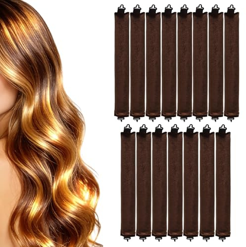 YIXNSW 15er Set Hitzefreie Lockenwickler, 27 x 3,5 cm Braun Schwamm Lockenwickler Groß Heatless Curls ohne Hitze, Lockenwickler über Nacht Overnight Blowout für Alle Haartypen