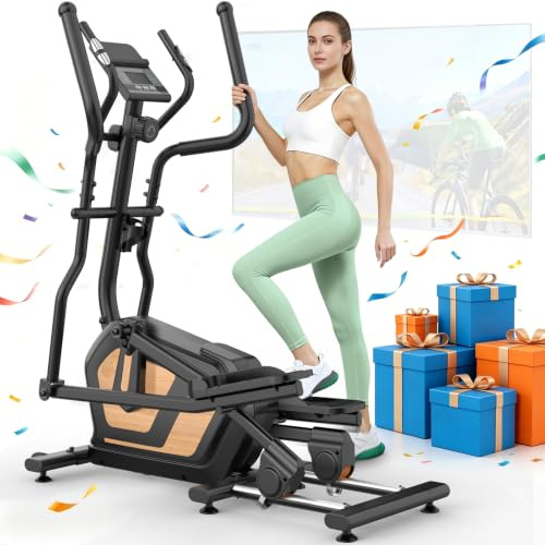 Cowmew Eliptica para Casa, Volante 10KG, Resistencia 16, Carga Máx 150kg | Elíptica 3 en 1 con Zancada 45cm, Doble Manillar, Pulsómetro, Pantalla LCD y APP, Entrenamiento Silencioso en Casa