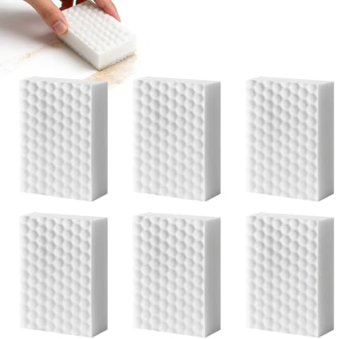 VONJUMA Pack of 6 Dirt Eraser Sponge Cleaning Sponge Eraser Sponge Dirt Eraser Wall Magic Sponge Cleaning Sponge for Household Kitchen Wall Bathroom Floors Shoe Sponge White