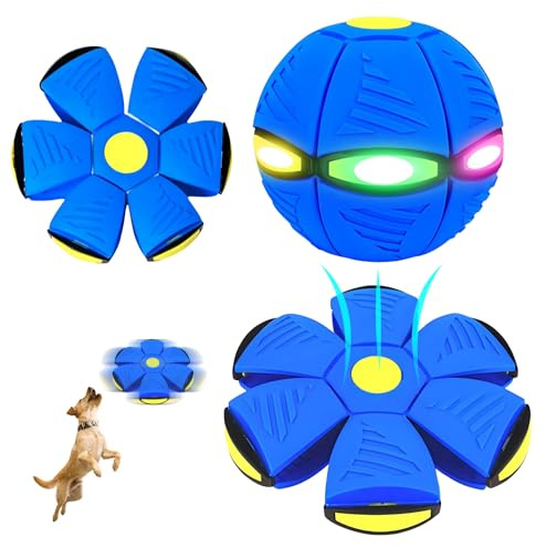 TYHBRV Bola mágica de rebote de 6 luces de doble forma, desplegable, diseño transformable de metaball de metaball, platillo volador, bolas de rebote interactivas para niños, perros, mascotas, juguetes