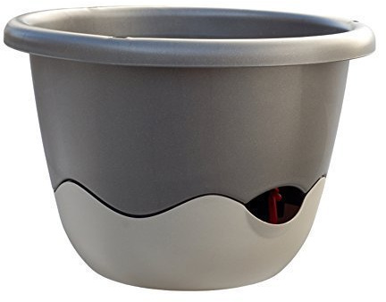 Plastia Blumenampel Mareta Ø 25 u. 30 cm Bewässerungsampel Hängeampel incl. Kette (Durchmesser: 25 cm, dunkel + hell anthrazit)