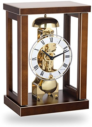 Hermle Hochwertige mechanische Tischuhr mit Schlüsselaufzug Nussbaum 27cm- 23056-030791