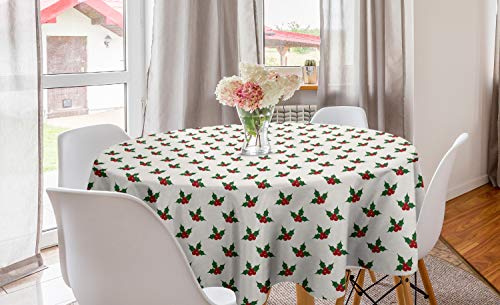ABAKUHAUS Natale Tovaglia Rotonda, Bacche di Agrifoglio, Tovaglia Circolare per Sala da Pranzo o Cucina, 150 cm, Rosso Verde Bianco