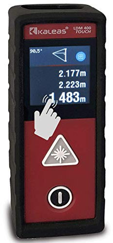 Kaleas Profi-Laser-Entfernungsmesser LDM 400 Touch für Entfernung bis 40m [Genauigkeit ±2mm] mit Touch-Screen, Neigungsmesser, TPE Schutzhülle und patentierter Laser-Winkelmessung (34060)