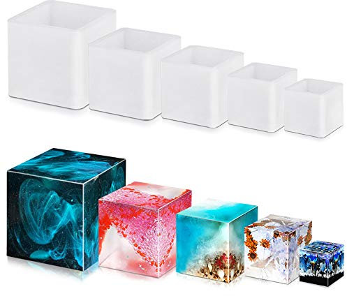 5 Stück quadratische Harzformen, FineGood Harzform, Silikonbox, Epoxidharzformen, DIY Harz-Kit, Form für Tasse, Kerzen, Seife