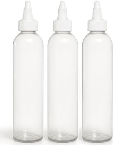 BRIGHTFROM Twist Top Applicator Bottles, 8 OZ Crystal Clear, Squeeze Empty Plastic Bottles, BPA-Free, PET, Refillable, Open/Close Nozzle - Multi Purpose (Pack of 3)