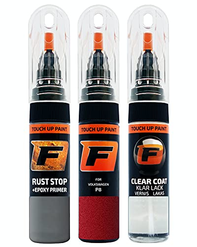 FIRANTO Lackstift Autolack Reparaturset für VW/Volkswagen P8 Kings Red - 3-in-1 Autolack Kratzer Reparaturstift 15ml Grundierung, Klarlack
