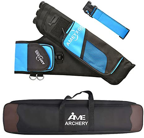 SHARROW Bogenschießen Takedown Recurve Bogen Tasche Bogentasche Bogenkoffer mit Seitenköcher 3 Röhrenköcher Pfeilköcher Pfeile Halter für Jagd (Blau)