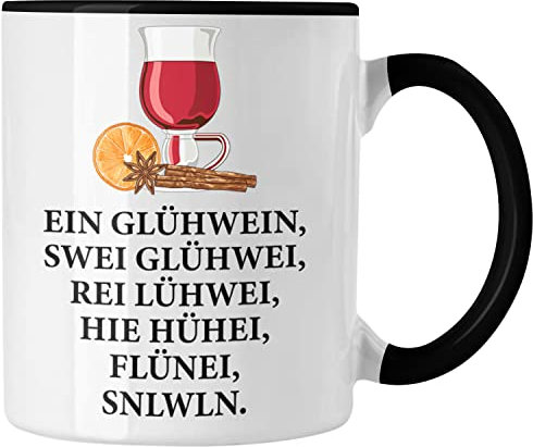 Trendation - Ein Glühwein Tasse Lustig Spruch Glühweinbecher mit Henkel Doppelwandig Glühweintassen Gläser Weihnachtsmarkt Becher Tassen Geschenk - Ein Glühwein Swei (Schwarz)