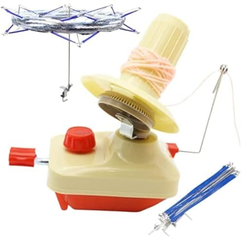 Nadelwickler für Garnknäuel, handbetrieben, rot, tragbares Paket, einfach einzurichten und zu verwenden, stabil mit Metallgriff und Tischklemme, inklusive Regenschirm-Wickelset