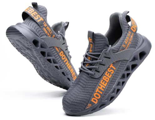 Furuian Säkerhetsskor för män och lätta säkerhetssneakers dam stålhätta ventilerande sko sneakers säkerhetsskor herr bekväma säkerhetsstövlar, Färg: grå, 37.5 EU