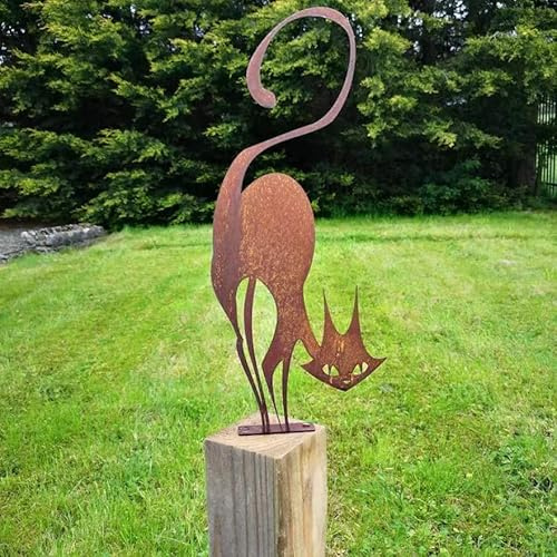GINGER TECH Rusty Metal Cat Fence Topper Decor, Metal Animals Garden Decoration Art Sculpture, Rusty Cat Garden Ornament, Animal Metal Craft Garden Silhouettes Farm Garden Fence Halloween Decor (1)