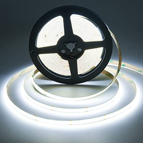 SIRYYUI 12V COB LED Strip Lights 5M, 6000K Daylight White High Density | 480LEDs/M, CRI90+ 8mm Width, Flexible Cuttable, Dotless LED Tape Lights for Under Cabinet Kitchen Lighting (No Power Supply)