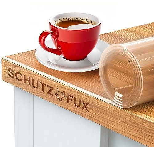 SCHUTZ-FUX Tischfolie 2mm transparent - Tischschutz mit schräger Kante, durchsichtige Tischdecke abwaschbar, Verschiedene Größen, nach Maß, Made in Germany (90 x 140)