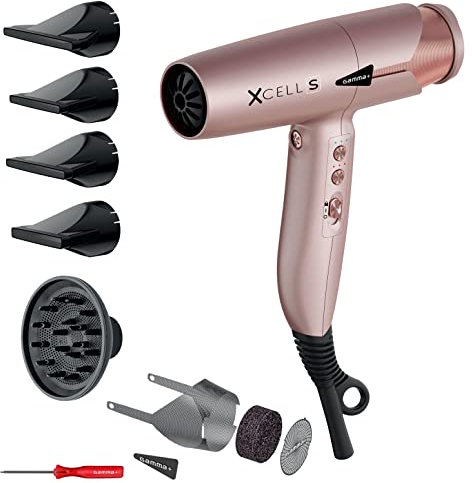 GAMMA+ Secador Pelo Iónico XCELL S, Secador de Pelo Profesional Ultraligero 290 gr con Acción Bactericida y Desinfectante, Silencioso, Smart Memory, Interfaz LED, Tecnología de Autolimpieza