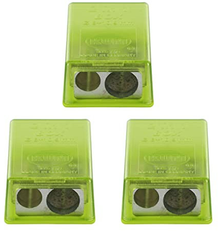 KUM AZ1032016-G - Anspitzer mit Behälter 2in1 M2, 3 Stück, grün, Doppelspitzer mit Dose