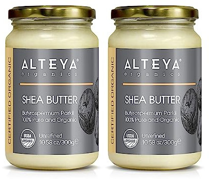 Alteya Organic Bio Unraffinierte Sheabutter 300 g x 2– USDA Organic Zertifiziert 100% Rein Vegan – alle Hauttypen, Natürliche Körperbutter - Gesicht, Lippen, Haare - Pflegt, Schützt, Befeuchtet