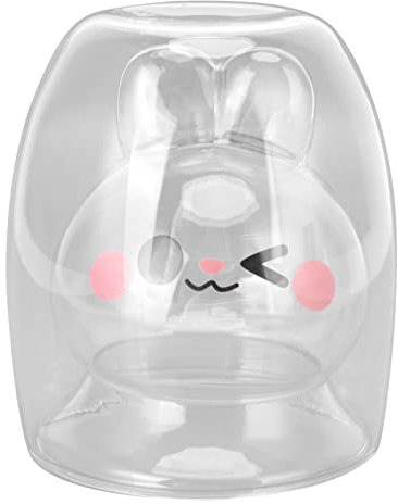 Firlar 300ML Tasses à Café en Verre à Double Paroi Lapins de Dessin Animé à Double Paroi Tasse à Café en Verre Isolée Mignonne pour Latte Cappuccino Thé Café Lait(Réservoir transparent)