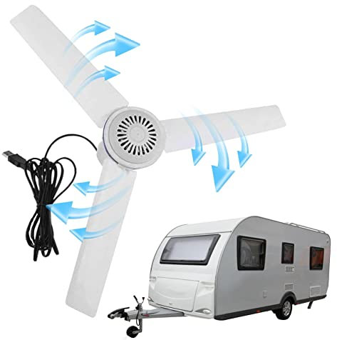 Ventilador de Techo USB - Ventilador de Techo para Campo USB con Toma Exterior - Ventilador de Techo de Camping portátil a batería para Dormitorio, casa, Cama,