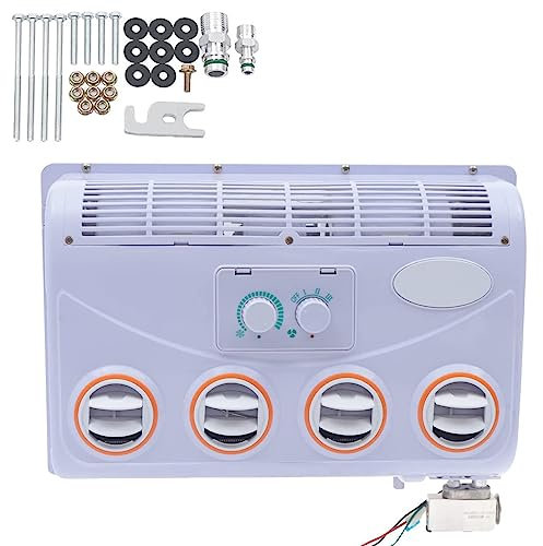ELOMAS 12V/24V RV Aire Acondicionado Evaporador Conjunto,Aire Acondicionado Set 360° Evaporador para Coche,Caravana,Camión,Autobús,Autocaravana,32 Núcleos de Aluminio,Válvula de Expansión Tipo H,24V
