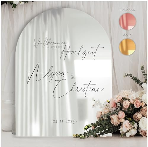 Manschin-Laserdesign Willkommensschild Acrylglas Spiegel personalisiert in veschiedenen Farben - Made in Germany - Welcome Willkommen Schild für Hochzeit (90x60cm, Silber)