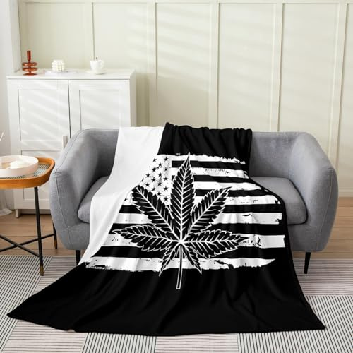 National American Flag Bed Blanket,Cannabis Leaves Flannel Blanket for Room Decor,Boho Marijuana Weed Fleece Blanket for Kids,Super Soft Blanket,Throw 50x60
