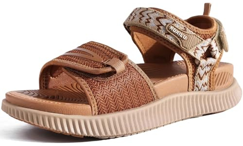 KuaiLu Sandalen Damen Trekking Bequeme Orthopädische Trecking Trekkingsandalen Sport Outdoor Wandersandalen Frauen Verstellbare Klett Sportsandalen Leicht Offen Zehen Outdoorsandale Khaki 37