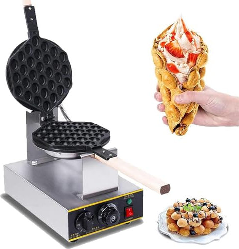 Single Head Bubble Waffle Maker, 1400W Electric Egg Cake Machine, Commercial Nonstick Waffle Maker Machine, 180° Rotating Bubble Waffle Machines,Temperature 50-250℃
