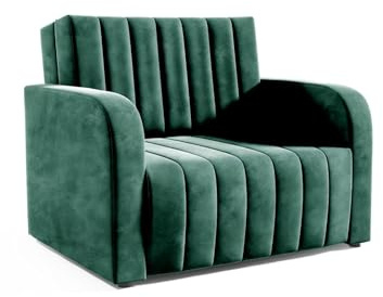 LIKMA Flaschengrün 1 Sitzer Sofa Klein Otto 105x90x100 cm Einzelsessel Velvet Komplett Montiert Moderne Couch Schlafsessel Klappbett Sessel mit Schlaffunktion Stoff: Trinity 38