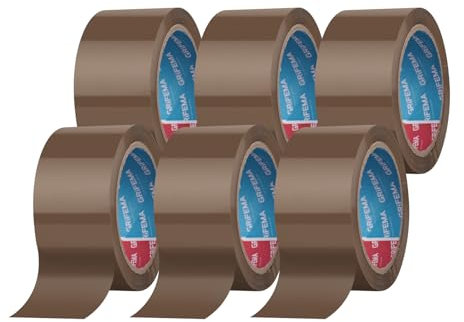 GRIFEMA GA4004-6 Nastro Imballaggio Silenzioso, Adesivo per Sigillare Scatole Cartone, Spedizioni, Traslochi, Resistente, Marrone, Confezione da 6 Rotoli, 66 m x 50 mm