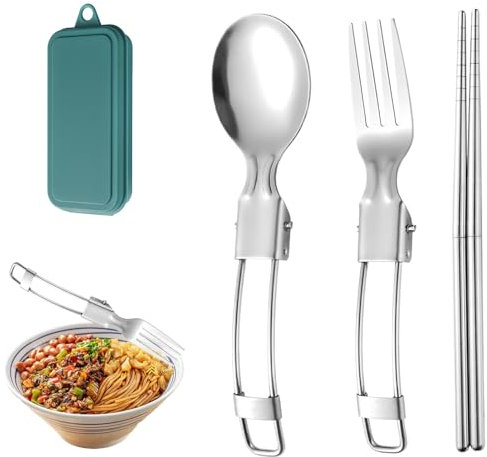 Utensili da viaggio con astuccio, set di posate da viaggio pieghevoli, bacchette da viaggio riutilizzabili, set di utensili da campeggio con valigetta per attività all'aperto