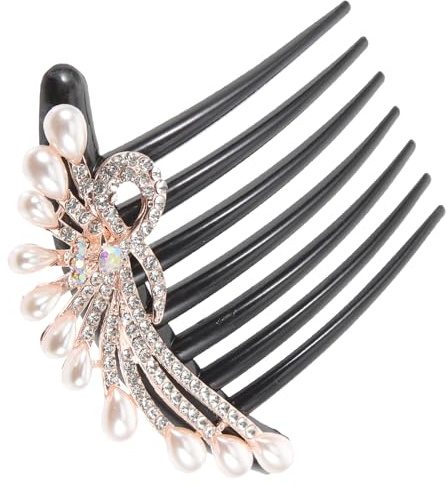 Schwarzer Haarkamm mit Sieben Zähnen und Perlen für Damen | Metall und Strass, Leichtes Clip Design, für Teenagerinnen, Geburtstag und Flitterwochen