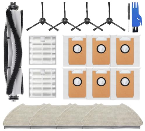 T20 Zubehör für AIRROBO T20+/T30+/T25+/T25+C/GT21 Saugroboter Ersatz Zubehör mit 1 Gummibürste 4 HEPA-Filter 4 Seitenbürsten 6 Staubbeutel 4 Wischtücher 1 Schraubendreher 1 Reinigungsbürste 21 Stück