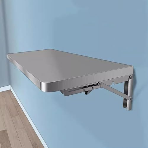 Mesa montada en la Pared de Acero Inoxidable,Mesa Plegable Pared ，Mesa de Acero Inoxidable Tablero de Pared para Escritorio，Hecho de acero inoxidable 304，mesa colgante plegable para estudio(60*40cm/23