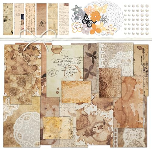 Mayplous Vintage Coffee Junk Journal Supplies, kit con adesivi farfalla, ritagli floreali, pizzo e note scritte a mano per planner, card making e collage art (Barista)