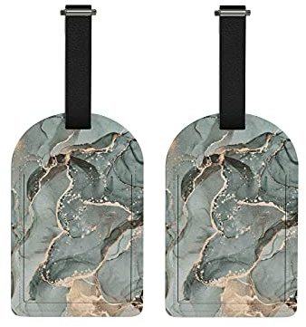 Richugui Gepäckanhänger aus Leder mit türkisfarbenem Marmor-Muster, für Erwachsene, Teenager, bunte Reisetaschen, Koffer-Etiketten, ID-Tags, 2 Stück