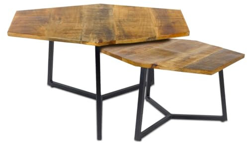 Couchtisch 2er Set Beistelltisch Satztisch Wohnzimmer Massivholz Tischplatte vollmassiv Farbe Paris - Tabacco schwarzmatt