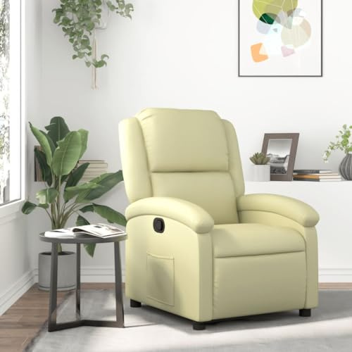 KATERYY Sessel Creme Echtleder,Bequemer Relaxsessel aus Echtleder mit Verstellbarer Liegefunktion und Seitentasche Wohnzimmer, Sessel