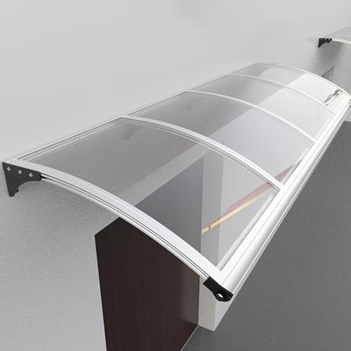 Auvent d'entrée de Porte d'entrée extérieur auvent en Polycarbonate Aluminium pour Protection Contre la Pluie, la Neige et Le Soleil tôle Creuse imperméable Blanche (80x200cm)
