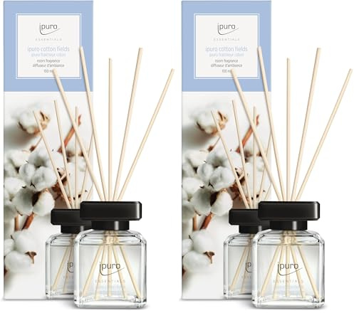 ipuro - Essentials Raumduft Cotton Fields 100ml | Raumerfrischer mit Sternanis, Vanilleblume & Geranie, Rose, Veilchen, Zedernholz Duft Aroma | Diffuser mit Stäbchen | Lufterfrischer für die Wohnung