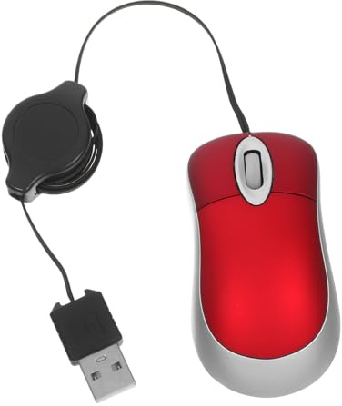 Souris USB Mini Télescopique 1000 Dpi en Plastique Rouge, 3 Touches | Conception Ambidextre, Molette de Défilement à 3 Voies, Format Compact pour Notebook et Ordinateur de Bureau