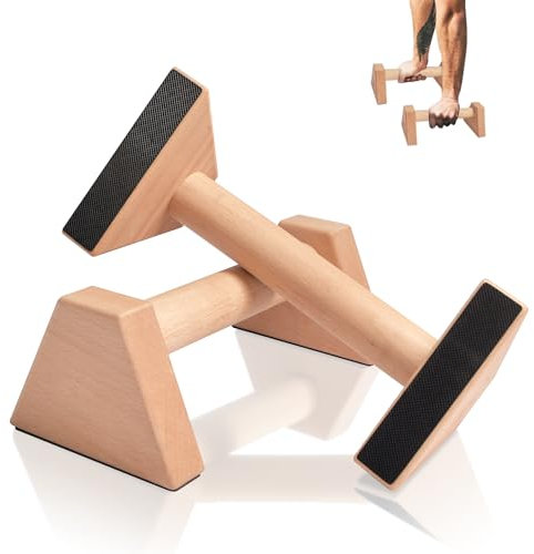 Liegestützgriffe 2 Push Up Bars Holz Parallettes gelenkschonende Liegestützgriffe Calisthenics Equipment Fitnessgeräte für zuhause Handstand & Liegestütze- Ein gratis Handgelenkband dazu